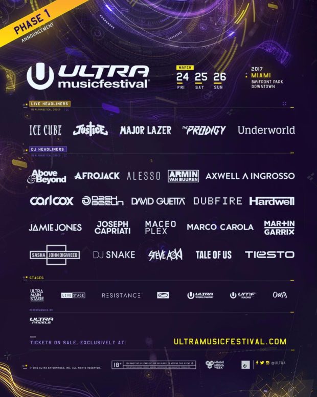 Ultra 2017 Phase 1 Lineup