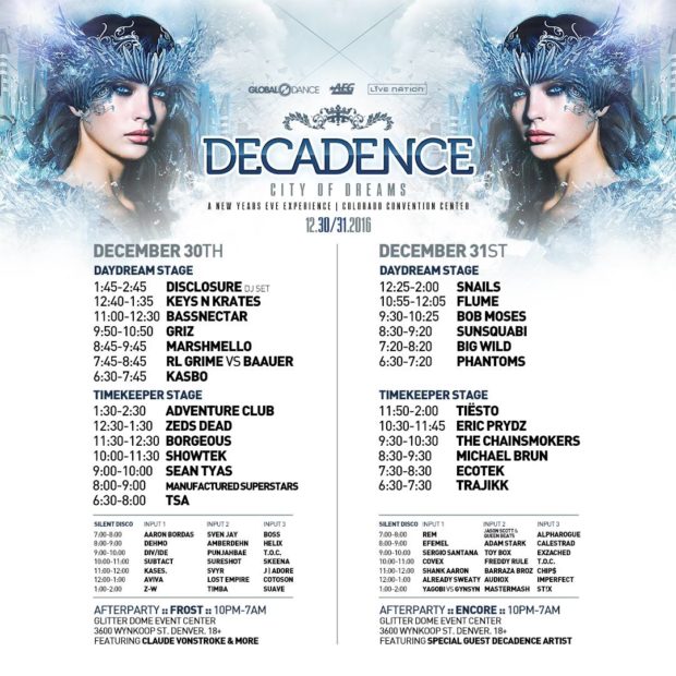 Decadence NYE CO 2017 lineup