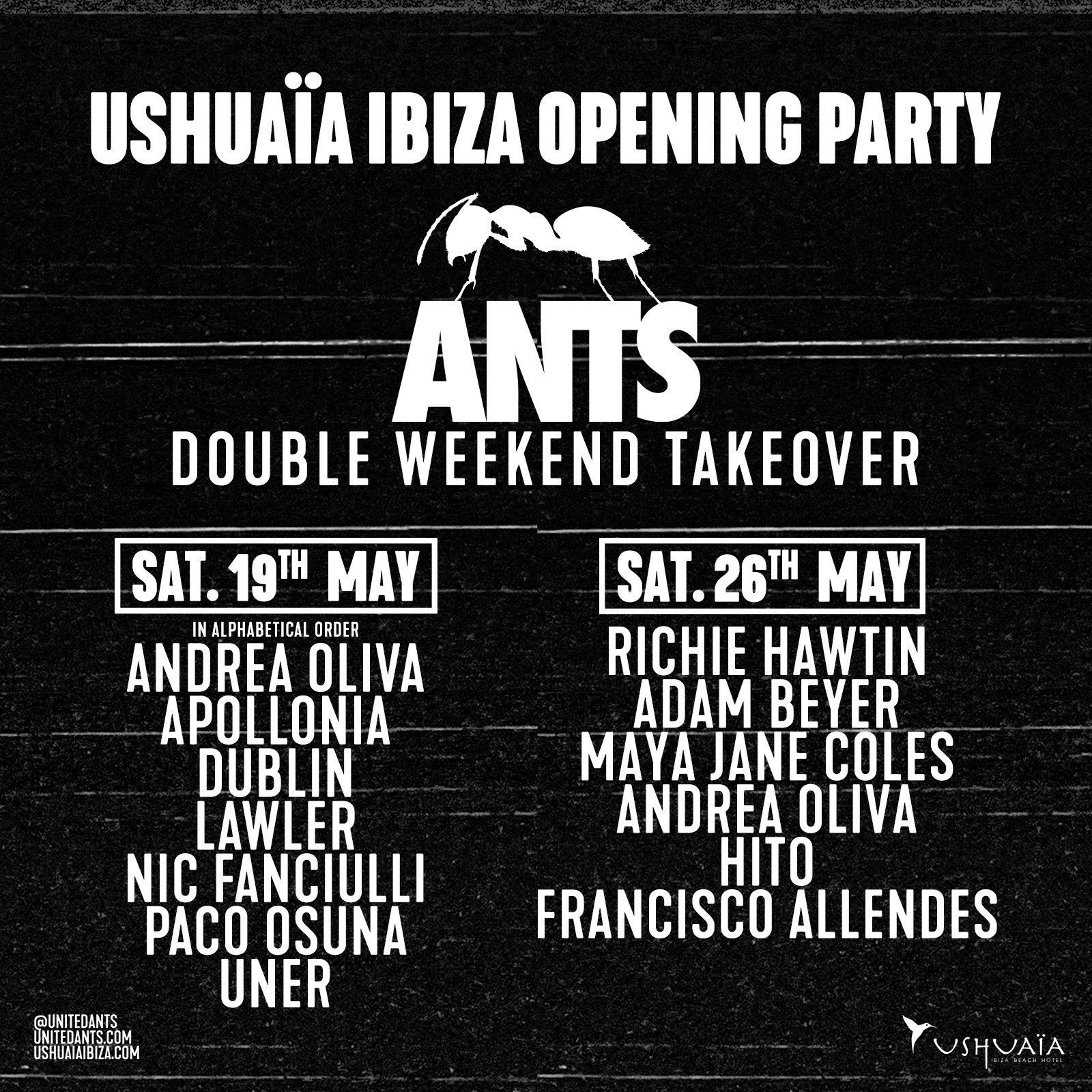 ANTS Invades Ushuaia Ibiza Opening Parties for a Double Weekend Hitter