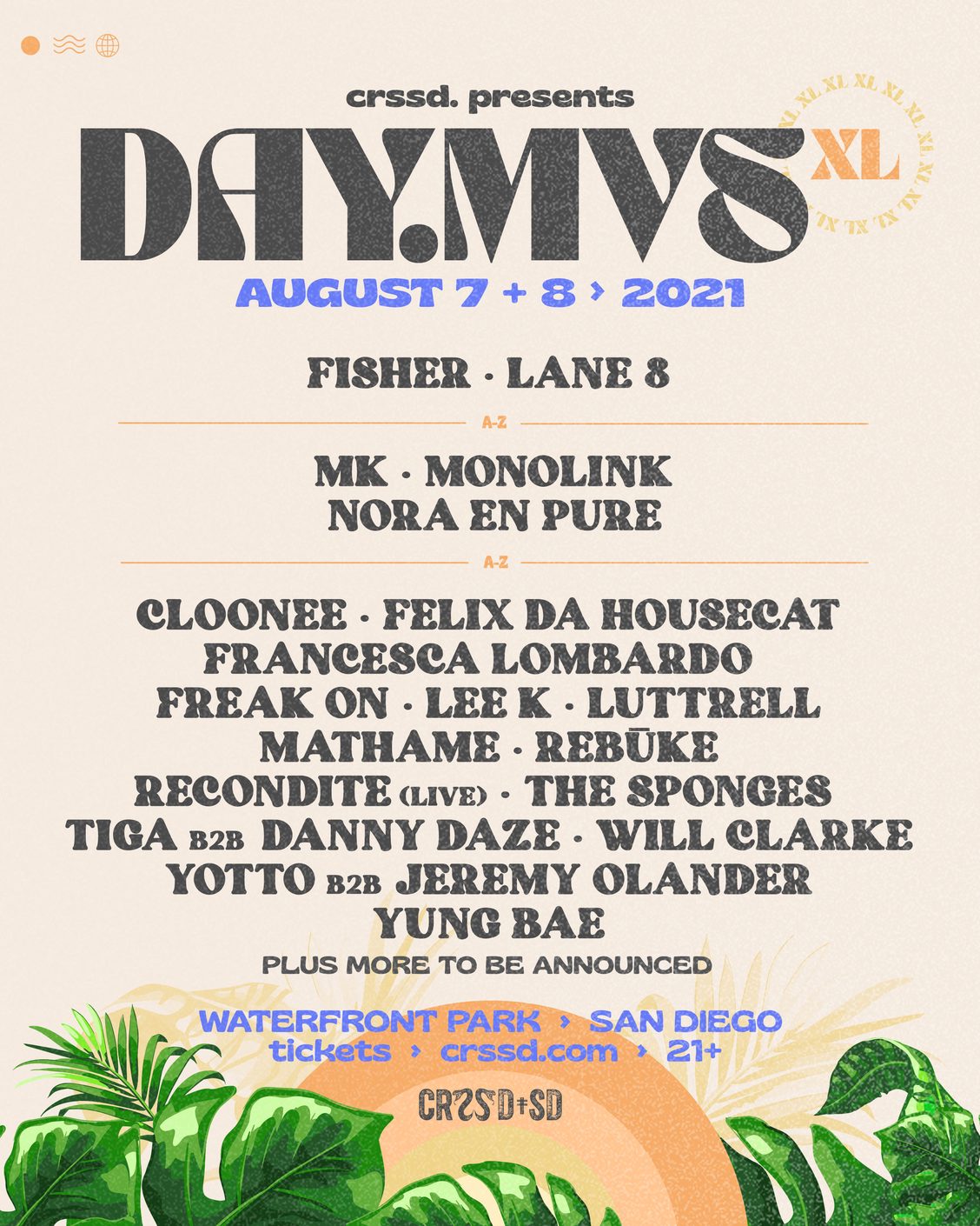CRSSD Presents DAY.MVS XL Festival at San Diego’s Waterfront Park with FISHER, Lane 8, MK, and more