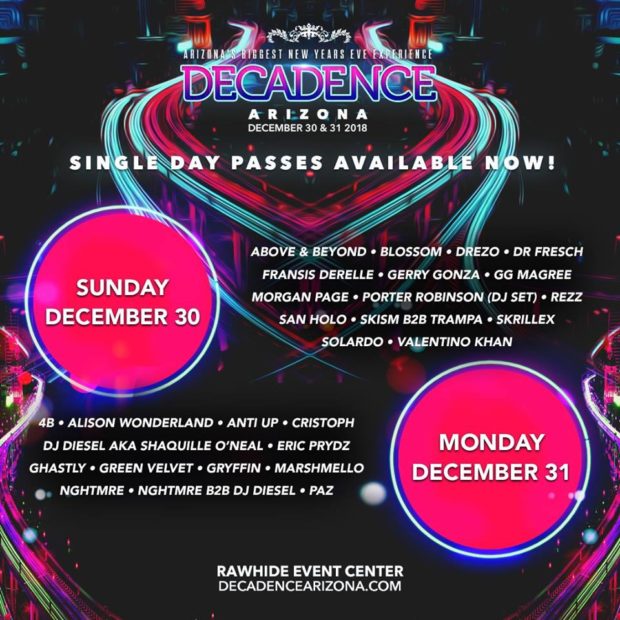 Decadence Arizona Releases ArtistbyDay Lineup & Single Day Tickets