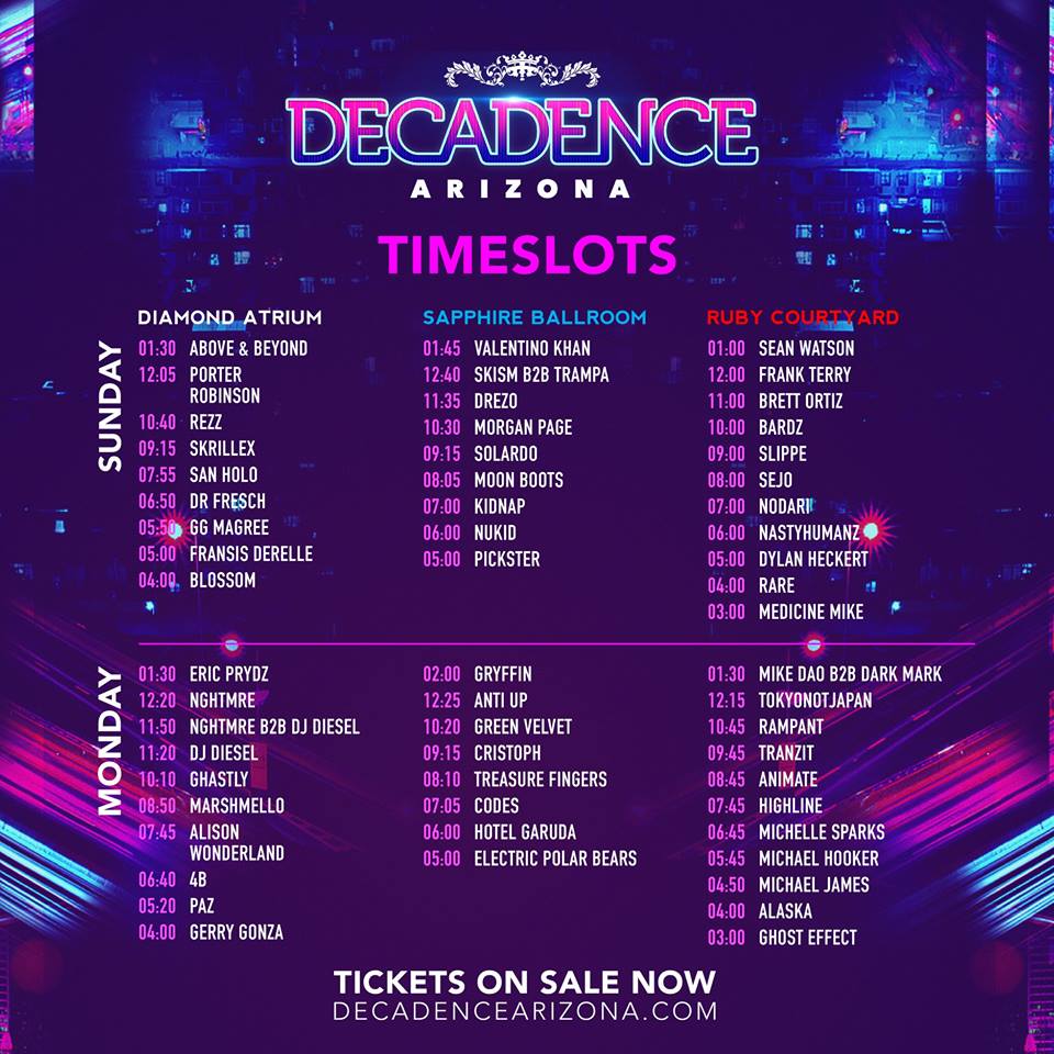 Decadence Arizona Reveals Official Set Times to Get You Ready for New