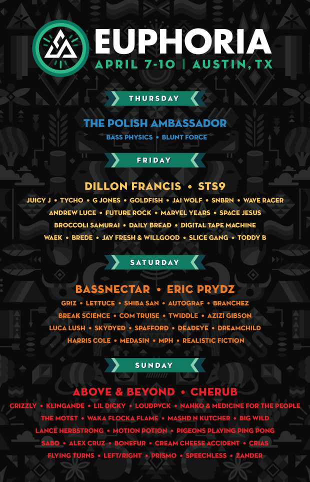 Euphoria 2016 Lineup By Day