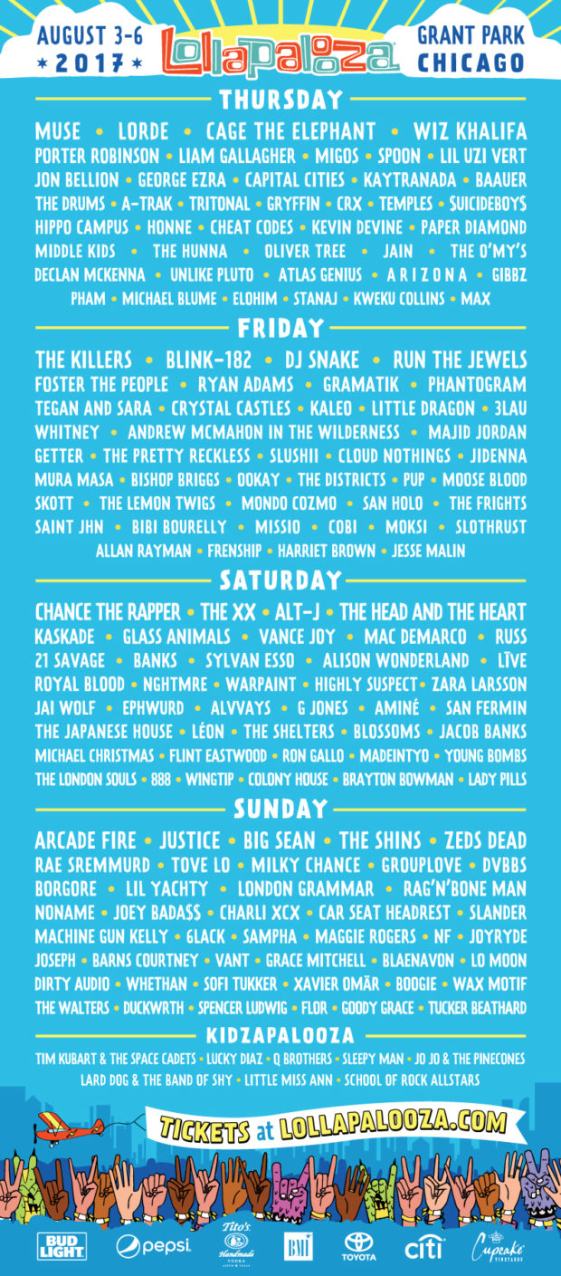 Lollapalooza by day 2017 lineup