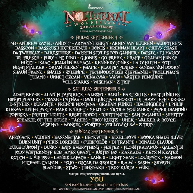 Nocturnal 20th_Full Final Lineup by Day