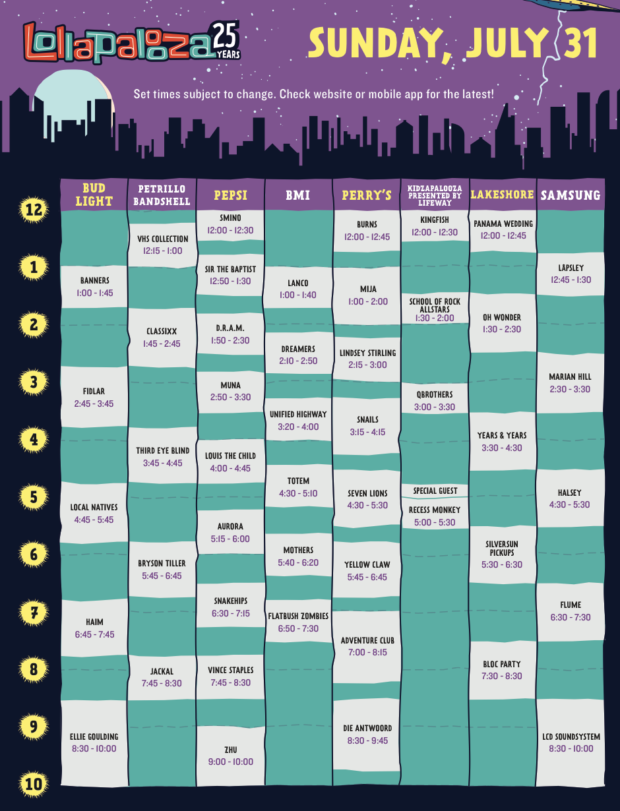 Lollapalooza Releases Set Times And Stages Raverrafting